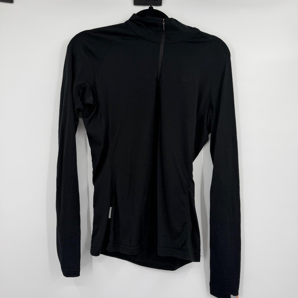 Icebreaker Pull Over Top Womens Medium Black Merino Wool 1/4 Zip Baselayer